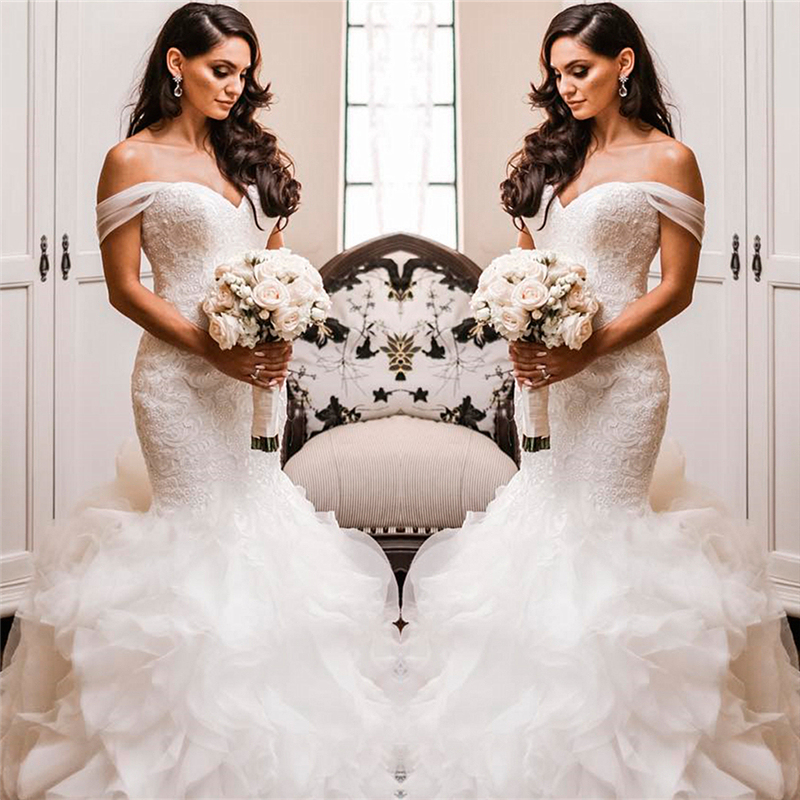 Off The Shoulder Puffy Ruffles Wedding Dresses | Sexy Close-fitting Tulle Bridal Gowns-newarrivaldress