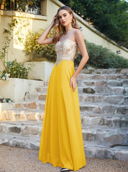 Elegant Sleeveless Chiffon Aline Evening Dress Lace Appliques Formal Dress-newarrivaldress