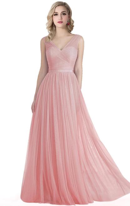 ELLIOT | A-line Sleeveless V-neck Floor-length Tulle Bridesmaid Dresses-newarrivaldress