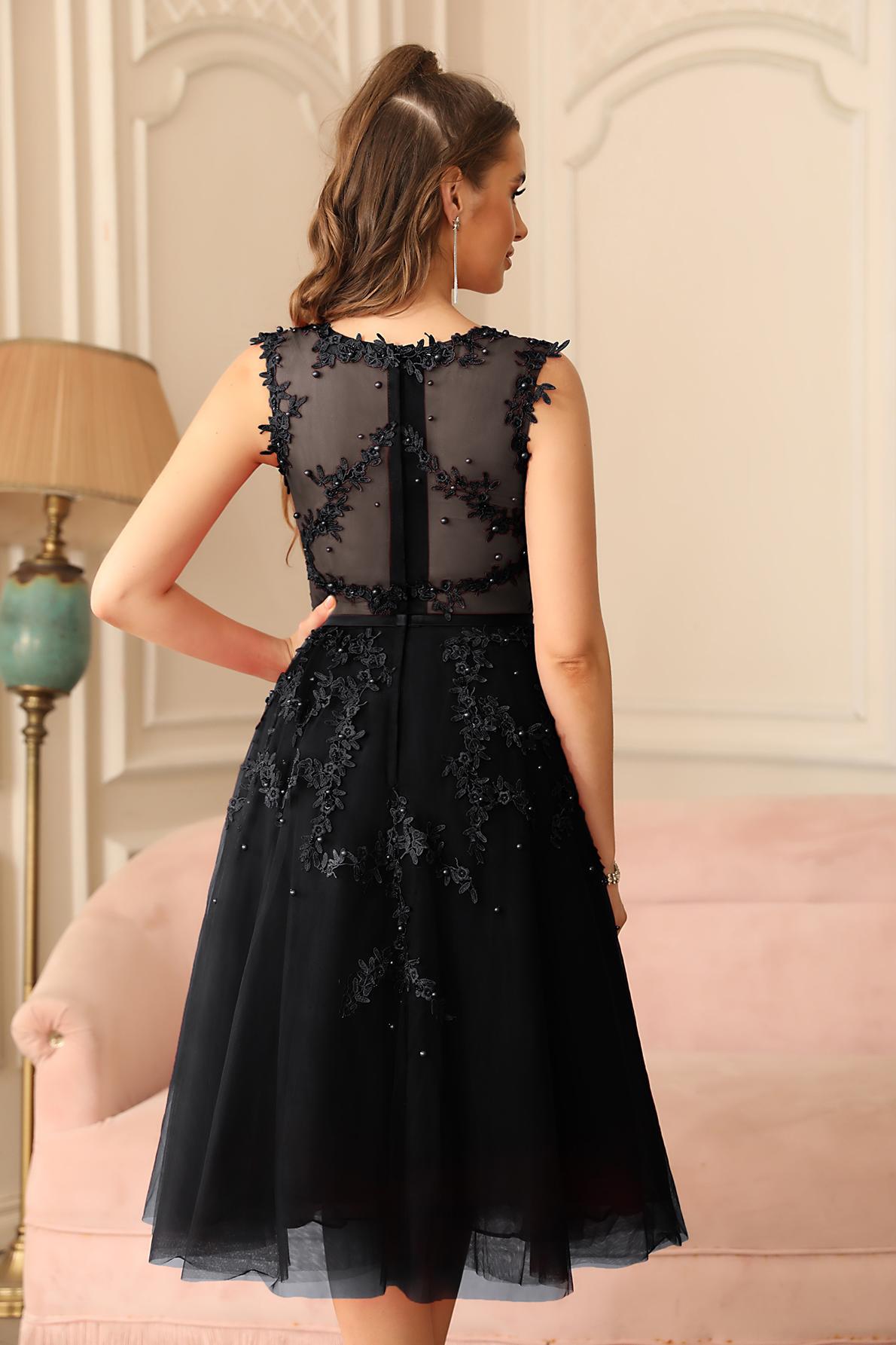 Tea-Length A-line Sheer-Neck Amazing Lace-Appliques Beaded Party Dresses-newarrivaldress