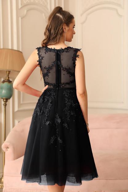 Tea-Length A-line Lace Appliques Beaded Party Dresses Sleeveless Short Homecoming Dresses-newarrivaldress