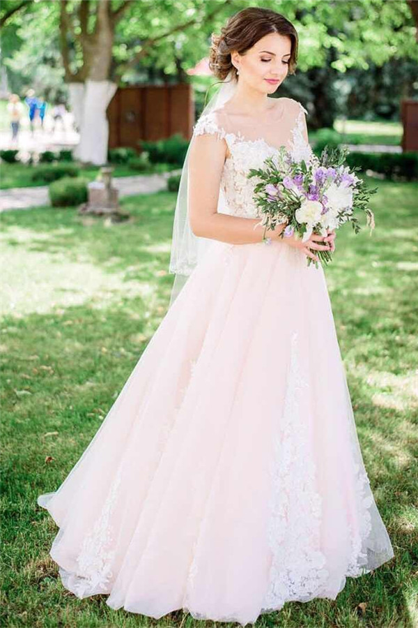 Tulle Lace Jewel Sleeveless Appliques Wedding Dresses Online-newarrivaldress