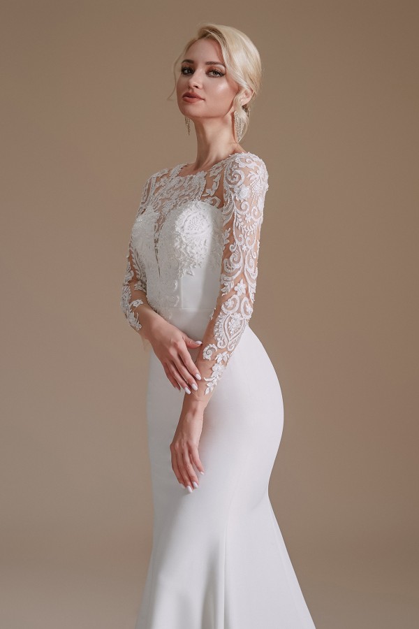 Long Sleeves Wedding Dress Mermaid Floral Lace Bridal Dress-newarrivaldress