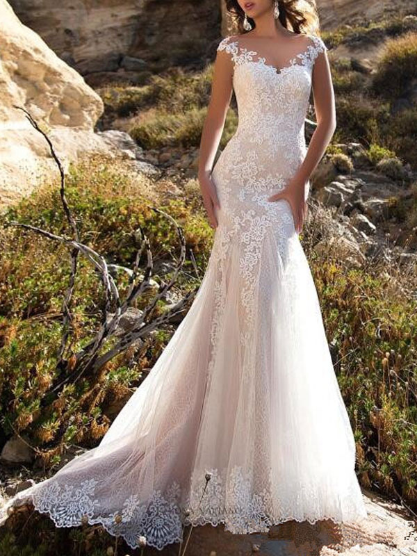 Wedding Dress 2021 V Neck Mermaid Sleeveless Lace Embellishment Classic Bridal Gowns With Train-newarrivaldress