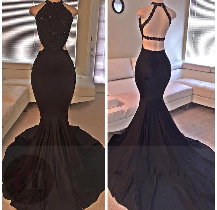 Open Back Long Sleeveless Mermaid Black Lace Long Prom Dresses ba2666-newarrivaldress