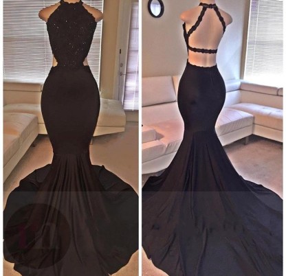 Open Back Long Sleeveless Mermaid Black Lace Long Prom Dresses ba2666-newarrivaldress