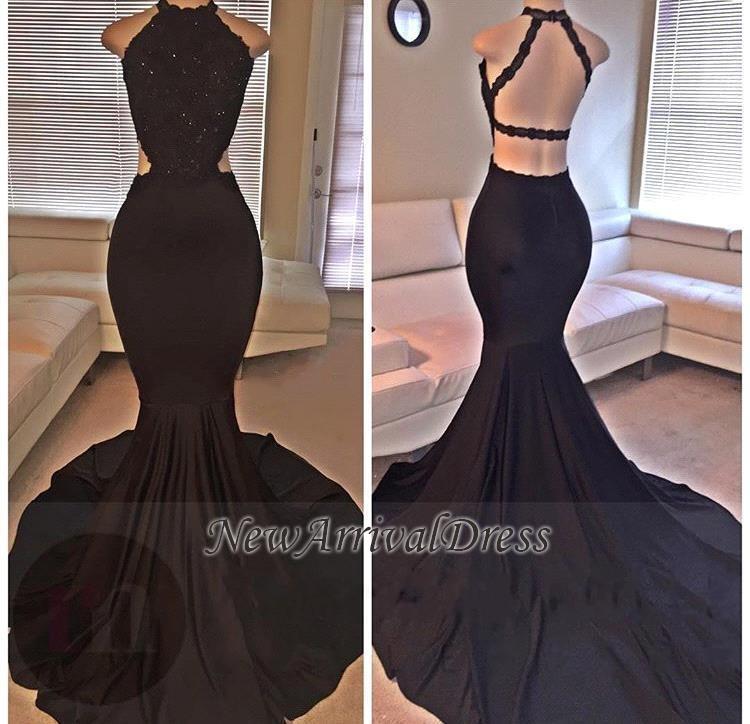 Open Back Long Sleeveless Mermaid Black Lace Long Prom Dresses ba2666-newarrivaldress