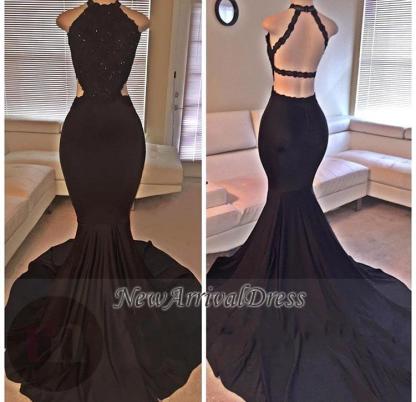 Open Back Long Sleeveless Mermaid Black Lace Long Prom Dresses ba2666-newarrivaldress