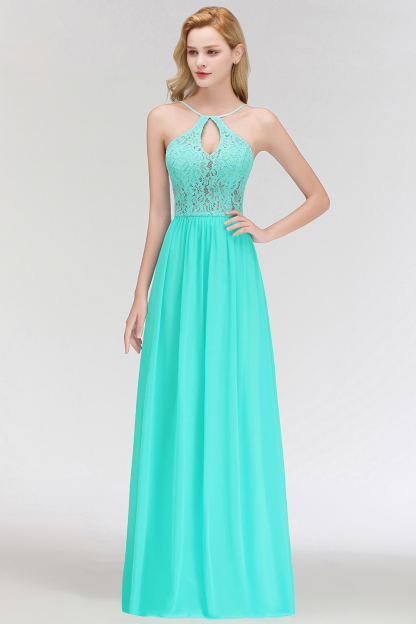 MADELEINE | A-line Keyhole Neckline Lace Top Long Spaghetti Bridesmaid Dresses-newarrivaldress