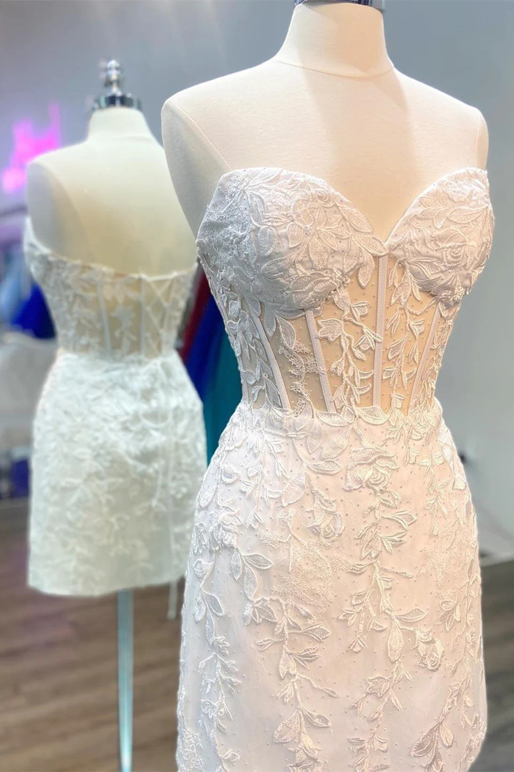 Spaghetti Straps Sweetheart Floral Lace Mini Party Dress Short Homecoming Dress with Lace-up-newarrivaldress