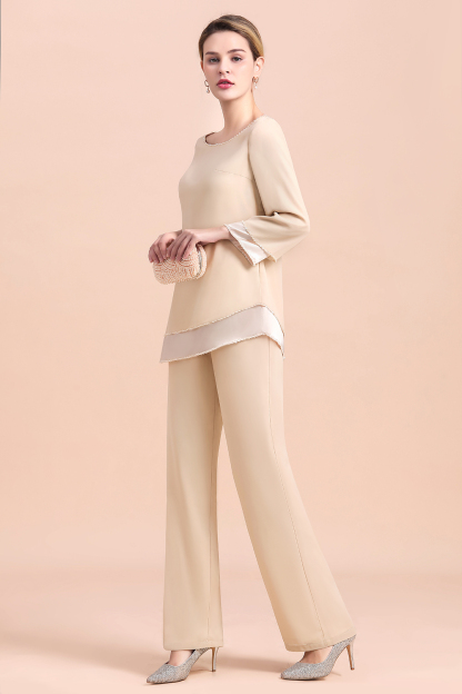 Chic Round-Neck Champagne Chiffon Mother of Bride Jumpsuit-newarrivaldress