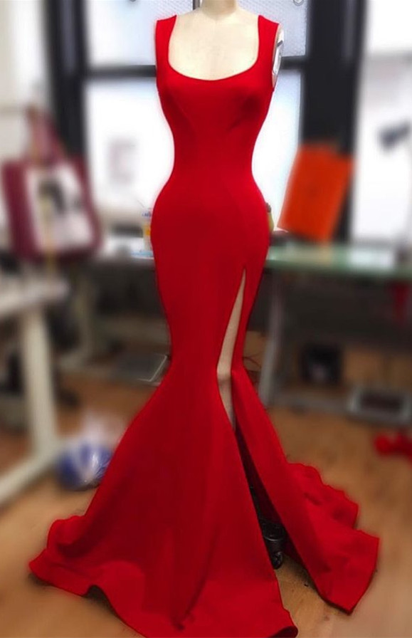 Newest Red MermaidProm Dress Front Split Sweep Train BA3655-newarrivaldress