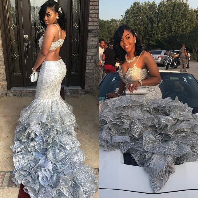 Unique Spaghetti Straps Sleeveless V-Neck Mermaid Prom Dress-newarrivaldress