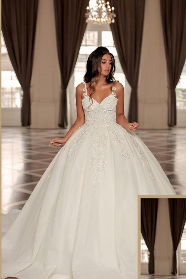 Spaghetti Straps Sweetheart Ball Gown Sleeveless Wedding Dress Backless-newarrivaldress