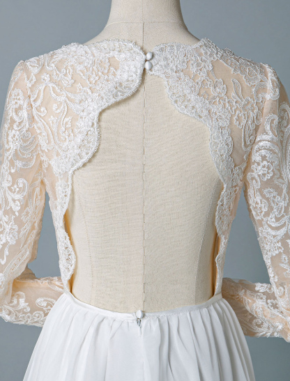 Boho Wedding Dresses 2021 Jewel Neck Long Sleeve A Line Floor Length Chffion Bridal Dress For Beach Wedding-newarrivaldress