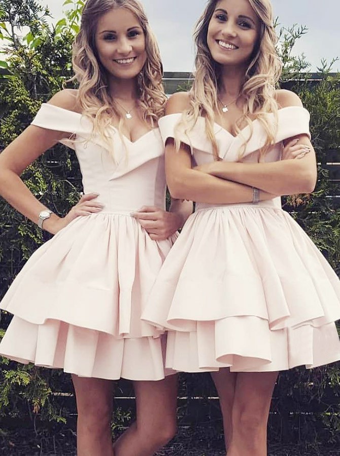 Simple Off-the-shoulder Ruffled A-line Homecoming Dress | Short Party Gown-newarrivaldress