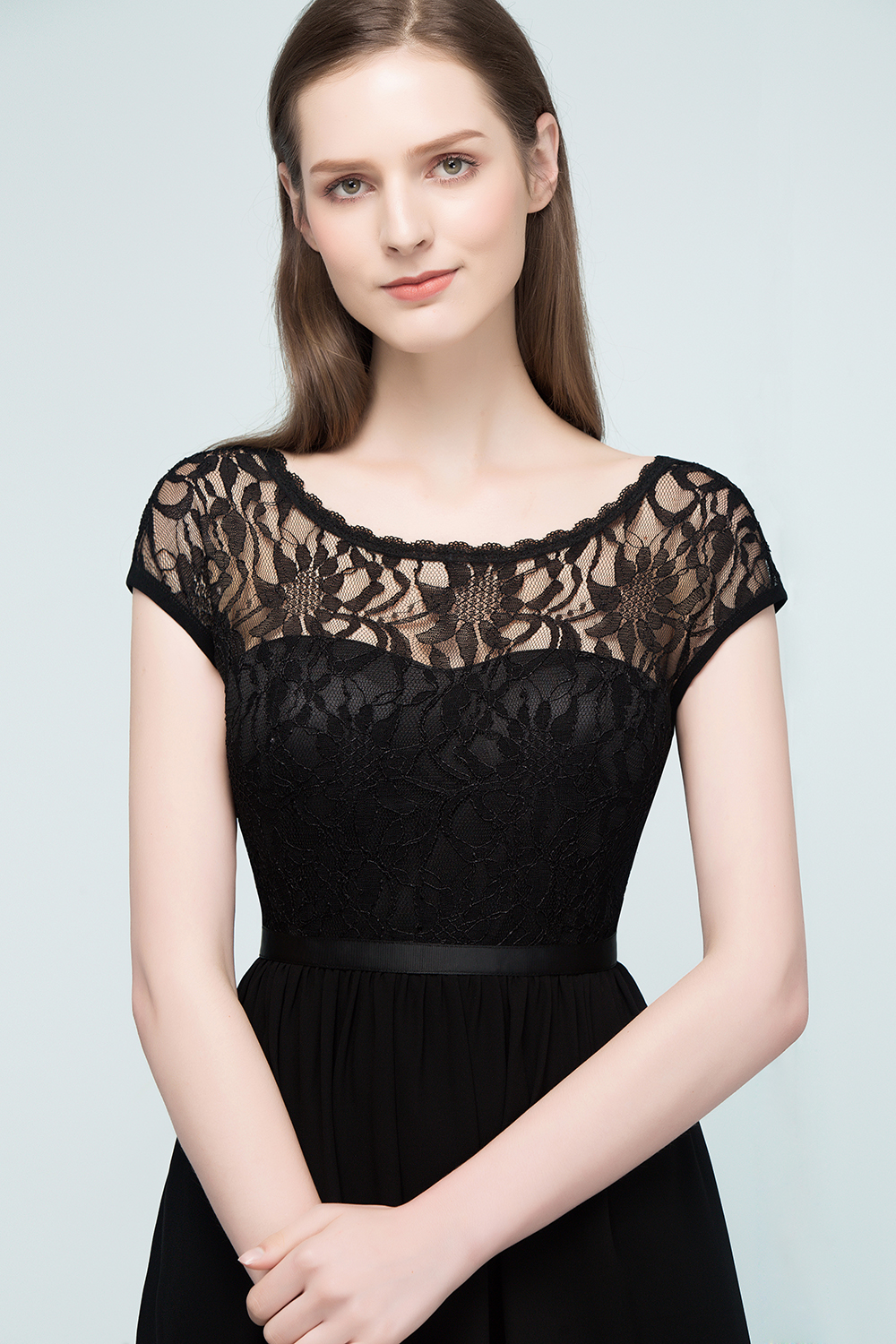REBECCA | A-line Short Scoop Lace Top Chiffon Bridesmaid Dresses-newarrivaldress