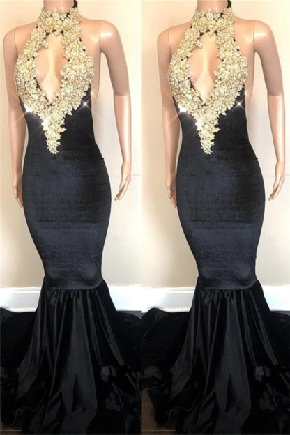 Kethole Junior Long Prom Dresses Black | Mermaid Beads Appliques Evening Gowns-newarrivaldress