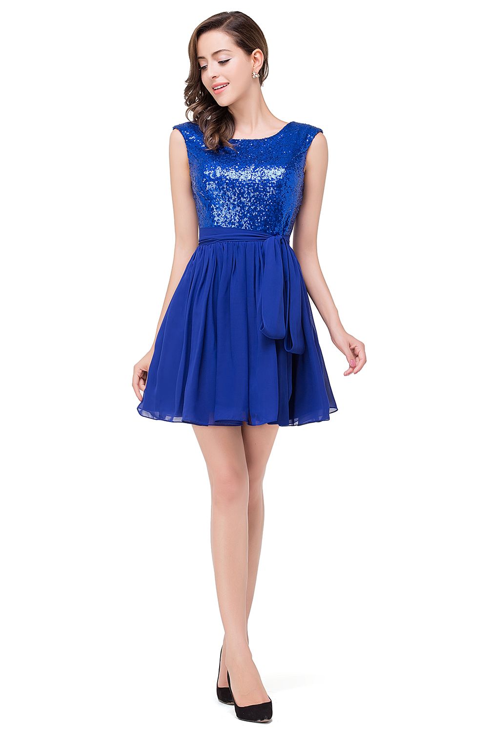 EMERSYN | A-Line Sleeveless Sequins Chiffon Short Prom Dresses-newarrivaldress