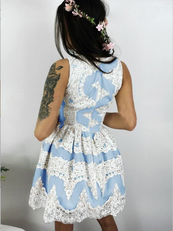 Newest Lace Straps Zipper Sleeveless Short Homecoming Dress-newarrivaldress