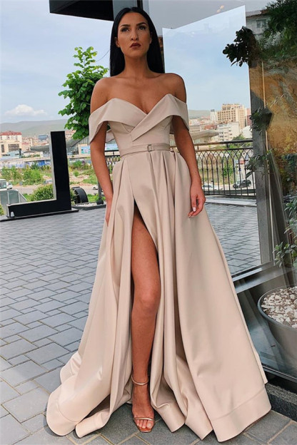 Off The Shoulder Formal Dresses | Sexy Long Evening Gowns with Side Slit-newarrivaldress