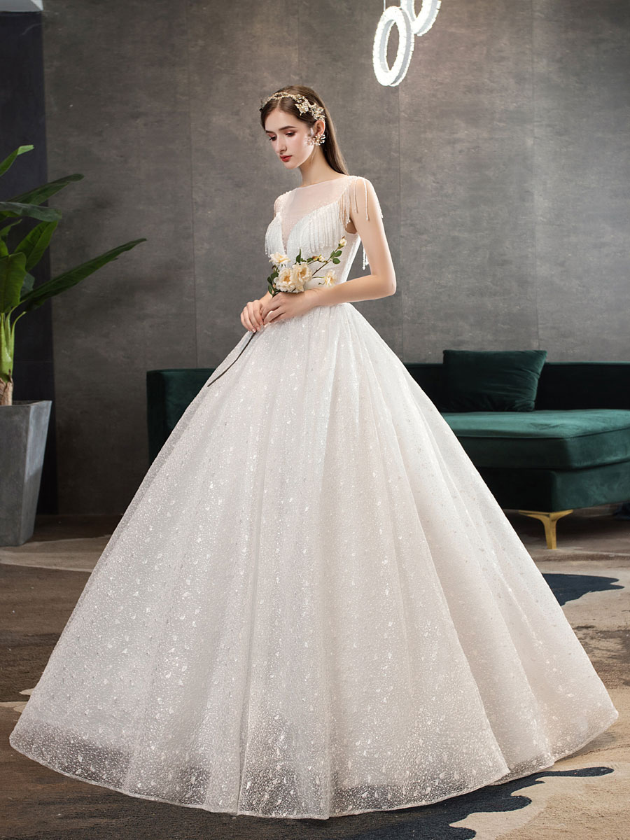 Princess-Wedding-Dresses-Ivory-Illusion-Neck-Beaded-Sleeveless-Floor-Length-Bridal-Gown-newarrivaldress