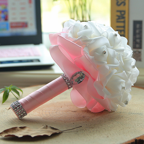 White Silk Wedding Bouquet with Colorful Handles | Newarrivaldress.com