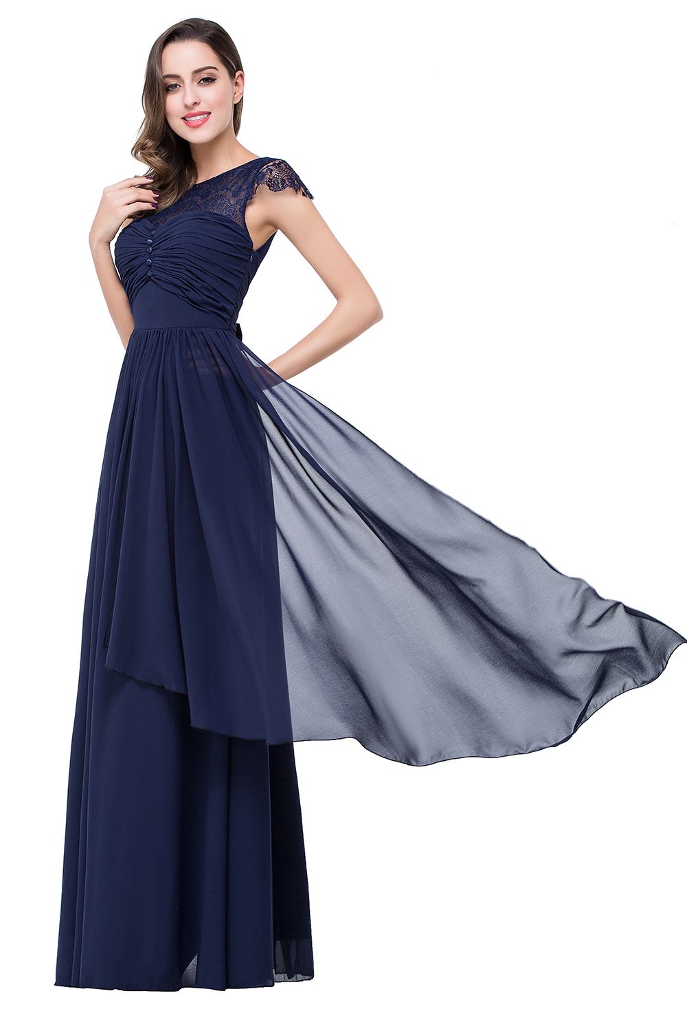 ELLEN | A-line Short Sleeves Chiffon Bridesmaid Dresses with Ribbon Bow-newarrivaldress