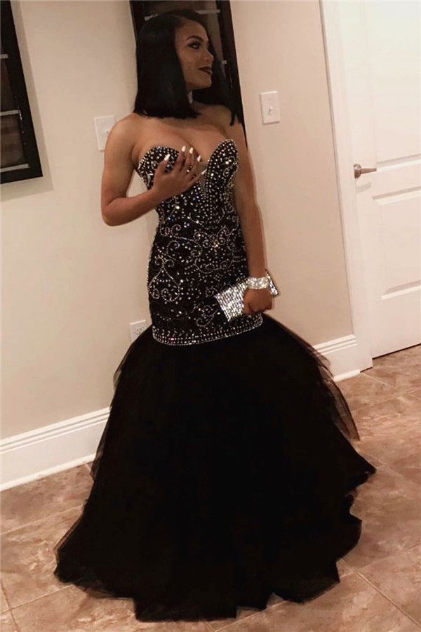 Long Sweetheart Beads Prom Dresses | Mermaid Black Sequins Formal Gowns FB0275-newarrivaldress