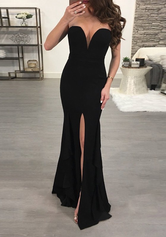 Sexy Black Sweetheart Evening Dress | 2021 Mermaid Prom Dress With Slit-newarrivaldress