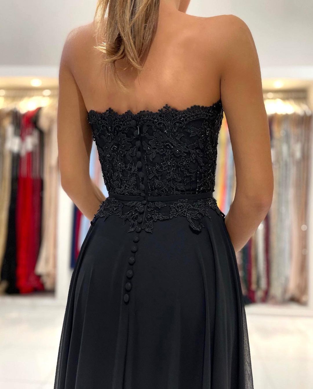 Sweetheart Black Prom Dress Side Slit Sleeveless Chiffon Party Dress-newarrivaldress