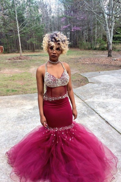 Tulle Mermaid Gorgeous Crystal V-Neck Prom Dress-newarrivaldress