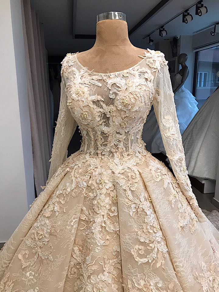 Gorgeous Long Sleeve Lace Appliques Retro Ball Gown Wedding Dresses-newarrivaldress