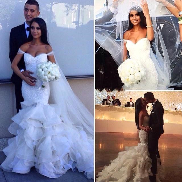 Mermaid Off The Shoulder Sexy Wedding Dresses | Ruffled Tulle Bridal Gowns with Cathedral Train-newarrivaldress