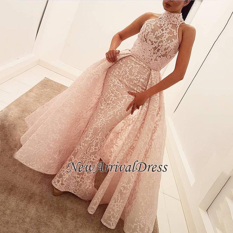Popular Sheath Unique Overskirt Sleeveless High-Neck Lace Illusion Puffy Prom Dress BA6173-newarrivaldress