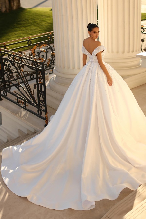 Gorgeous Off-the-Shoulder Glitter Pearls Bridal Gown Sequins A-line Ball Gown-newarrivaldress