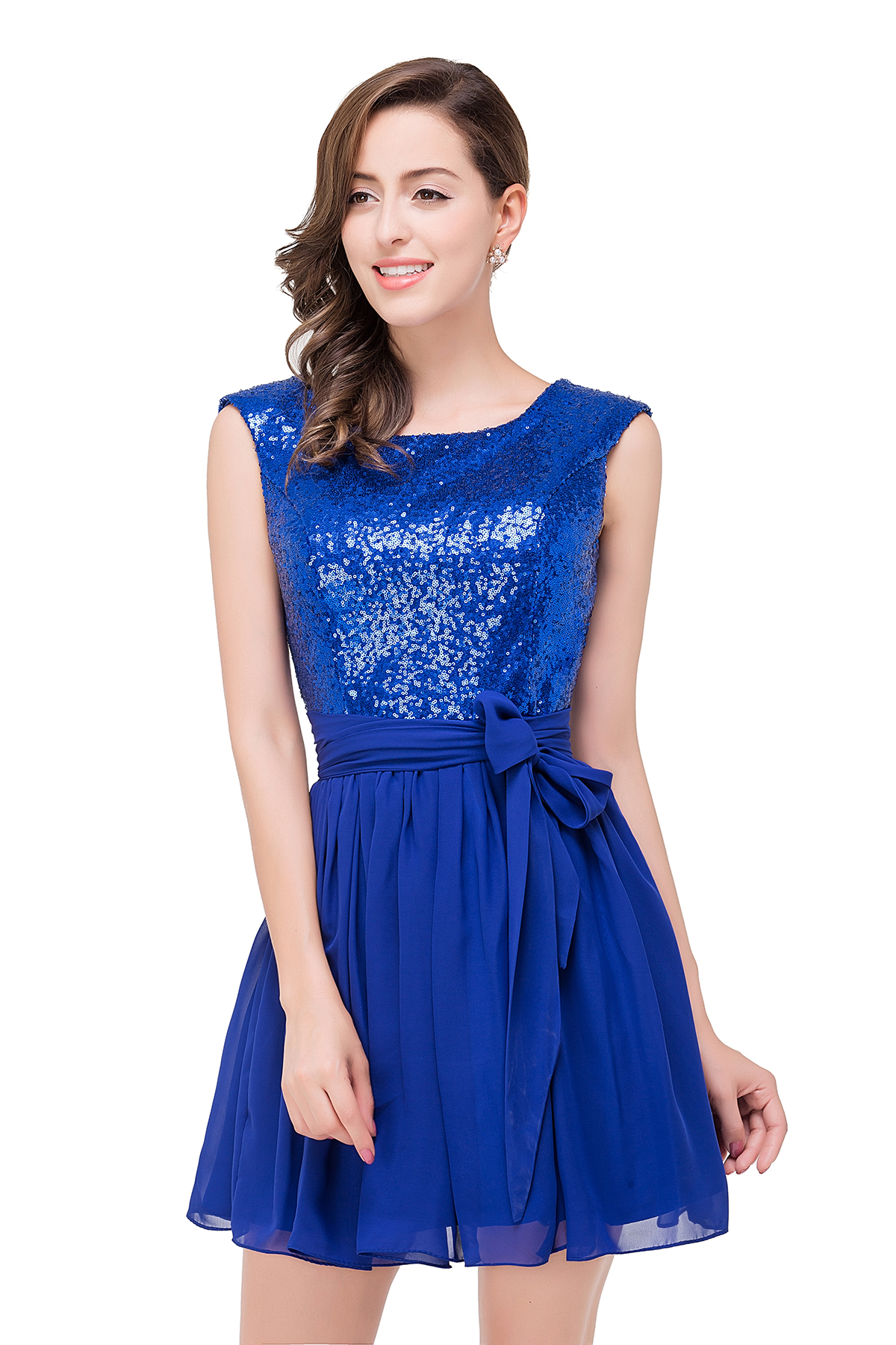 EMERSYN | A-Line Sleeveless Sequins Chiffon Short Prom Dresses-newarrivaldress