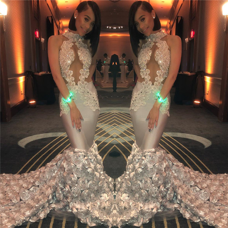 Mermaid Ruffled Flowers Long Sleeveless Prom Dresses | Beads Appliques Sleeveless Evening Dress BC1201-newarrivaldress