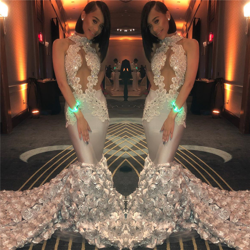 Mermaid Ruffled Flowers Long Sleeveless Prom Dresses | Beads Appliques Sleeveless Evening Dress BC1201-newarrivaldress