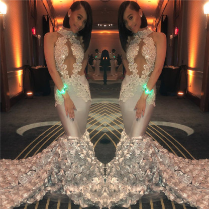 Mermaid Ruffled Flowers Long Sleeveless Prom Dresses | Beads Appliques Sleeveless Evening Dress BC1201-newarrivaldress