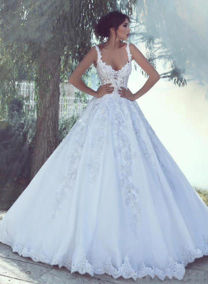 Straps Beads Appliques Ball Gown Wedding Dresses | Sexy Sleeveless Bridal Gowns 2021-newarrivaldress