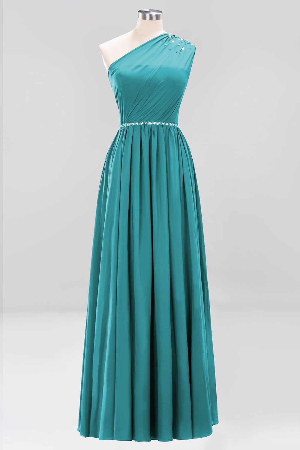 Elegant A-Line Burgundy Chiffon One-Shoulder Sleeveless Ruffles Floor-Length Bridesmaid Dresses with Beadings-newarrivaldress