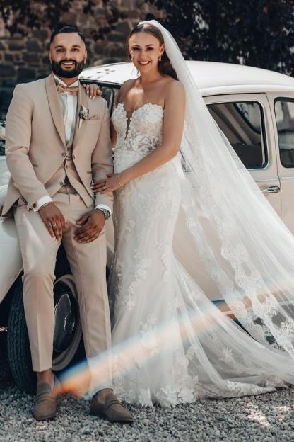 Glamorous Sweetheart Floral Lace Wedding Dresses Sleeveless Tulle Mermaid Bridal Dress-newarrivaldress