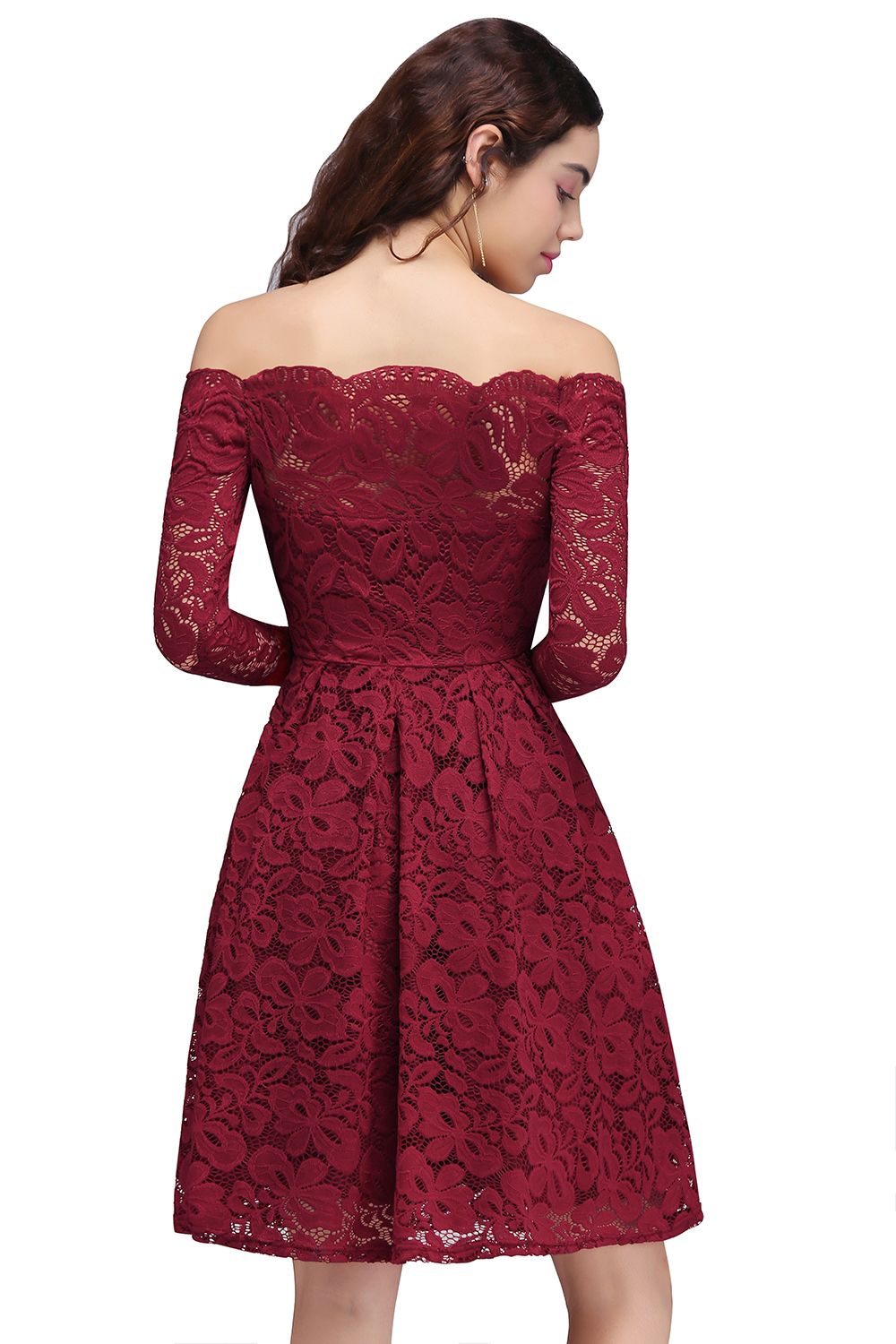 BRINLEY | A-Line Off-the-Shoulder Short Lace Burgundy Homecoming Dresses-newarrivaldress