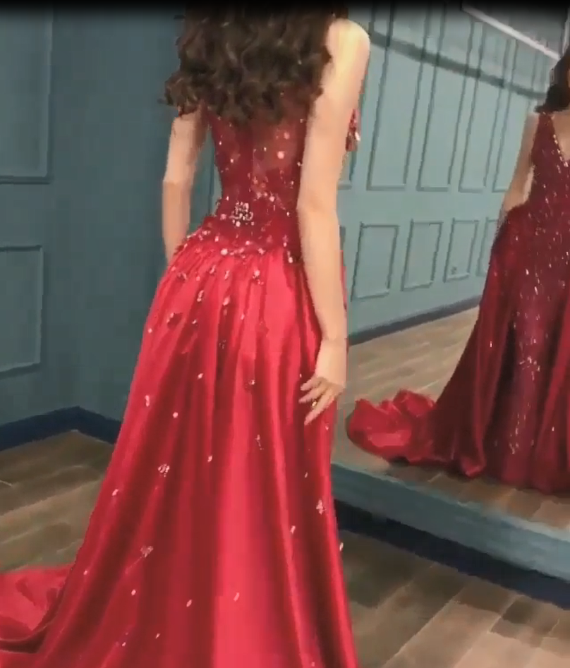 Glittering Mermaid V-Neck Crystals Prom Dresses with Overskirt-newarrivaldress