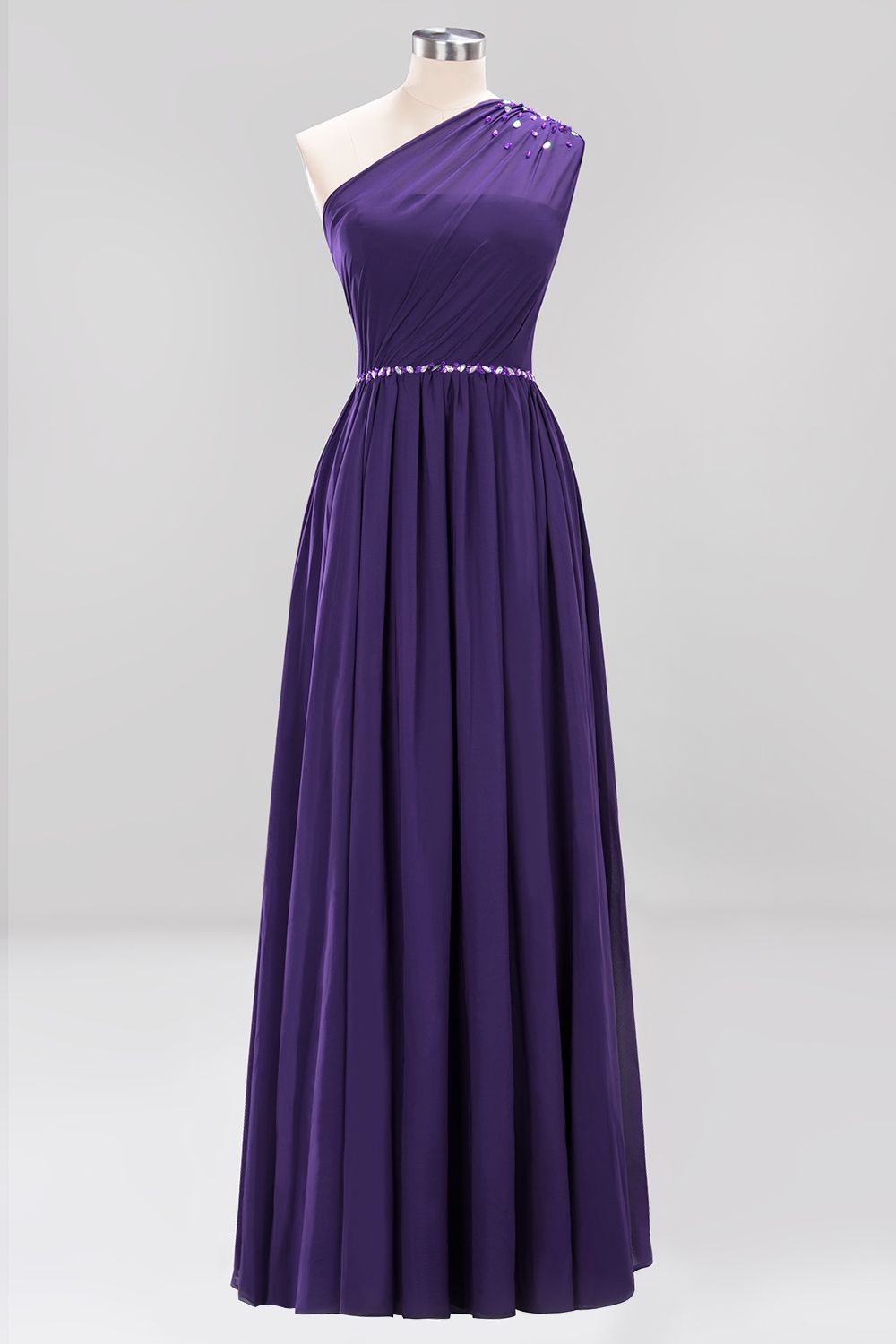 Elegant A-Line Burgundy Chiffon One-Shoulder Sleeveless Ruffles Floor-Length Bridesmaid Dresses with Beadings-newarrivaldress
