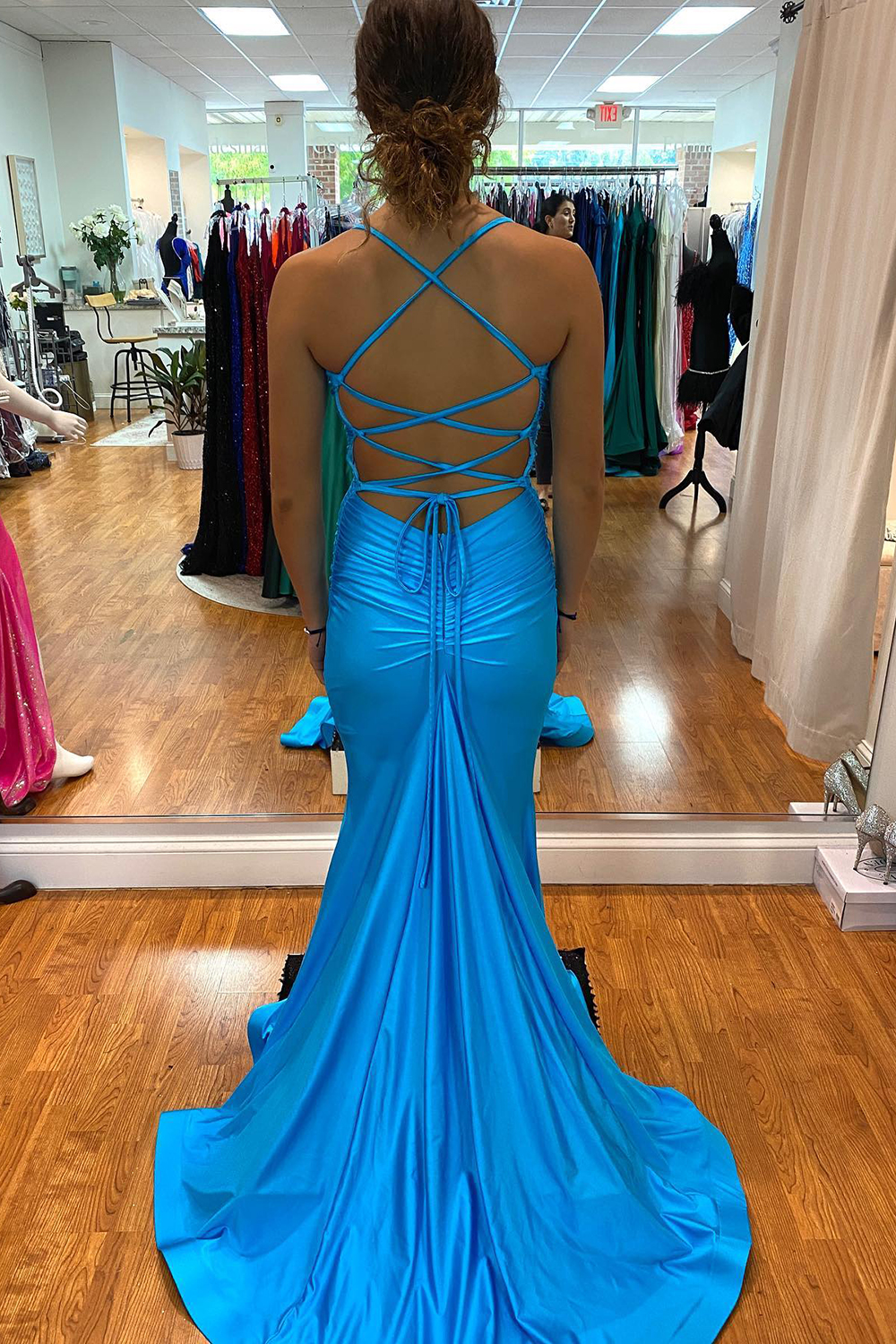 Sexy Halter Ruched Satin Mermaid Prom Dress Cross Back Sweetheart Party Dress-newarrivaldress
