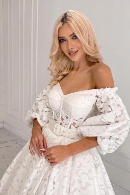 Off-the-Shoulder Floral Wedding Dress Boho Sweetheart Ankle Length Bridal Dress-newarrivaldress