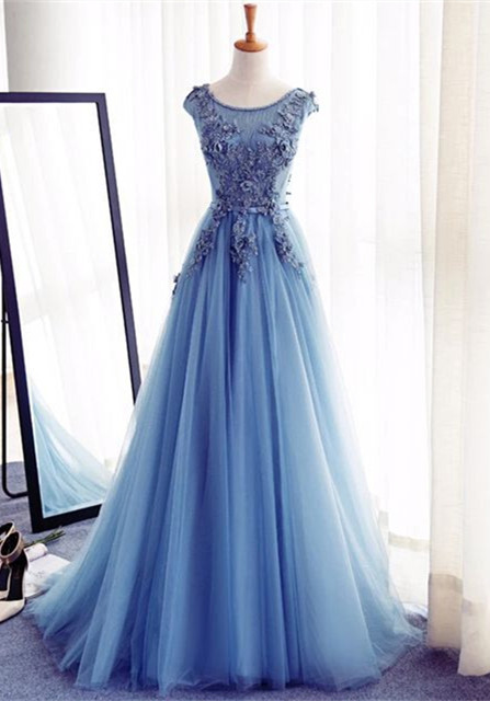 Elegant Illusion Sleeveless Lace Appliques Custom Made A-line Lace-up Prom Dresses-newarrivaldress