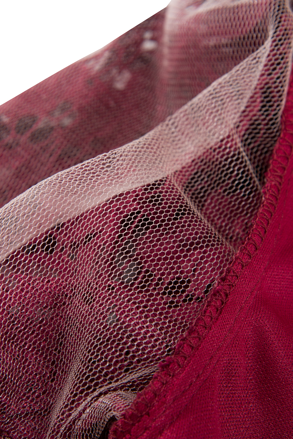 Burgundy Short Sleeves Flower Lace V-neck Dresses with Sash-newarrivaldress